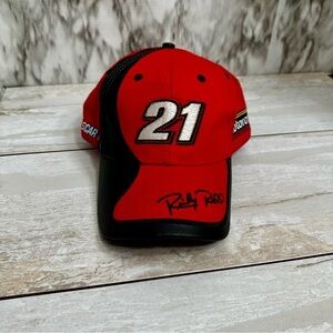 Ricky Rudd Black Pleather And Red Ball Cap Baseball Hat NASCAR 21 Roush Racing